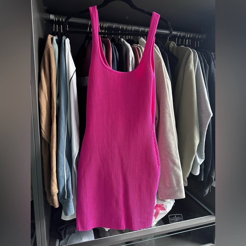 Vici Take A Glance Knit Ribbed Mini Dress - Hot Pink - Medium/Large